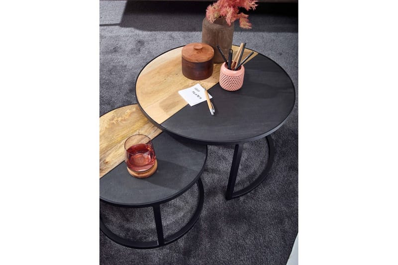 Satsbord Wohnling Set med 2 i massivt trä stenoptik metallben industriell - Möbler - Vardagsrum - Soffbord & vardagsrumsbord - Satsbord