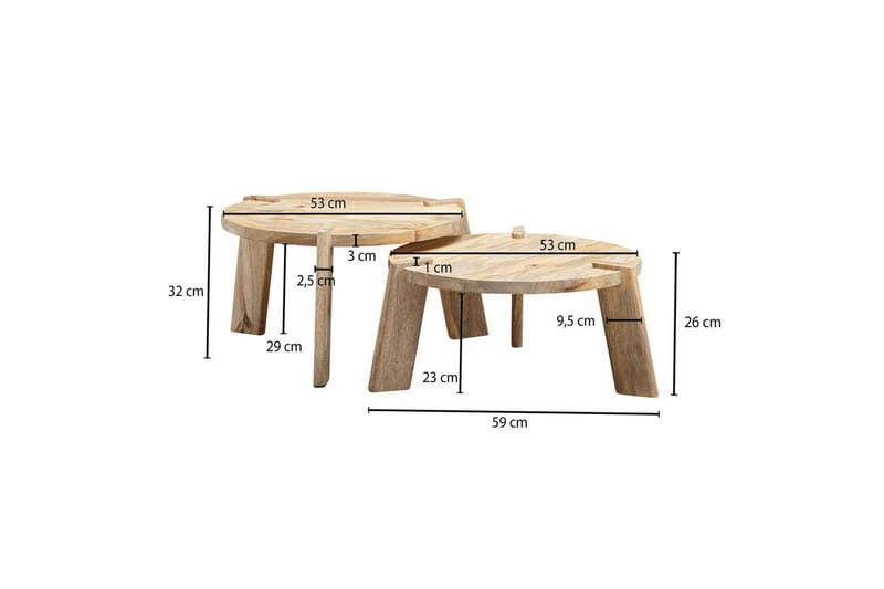 Satsbord Wohnling Set med 2 runda i massivt trä med massiva ben lantstil - Möbler - Vardagsrum - Soffbord & vardagsrumsbord - Satsbord