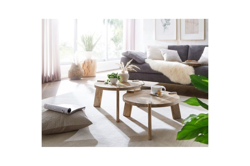 Satsbord Wohnling Set med 2 runda i massivt trä med massiva ben lantstil - Möbler - Vardagsrum - Soffbord & vardagsrumsbord - Satsbord