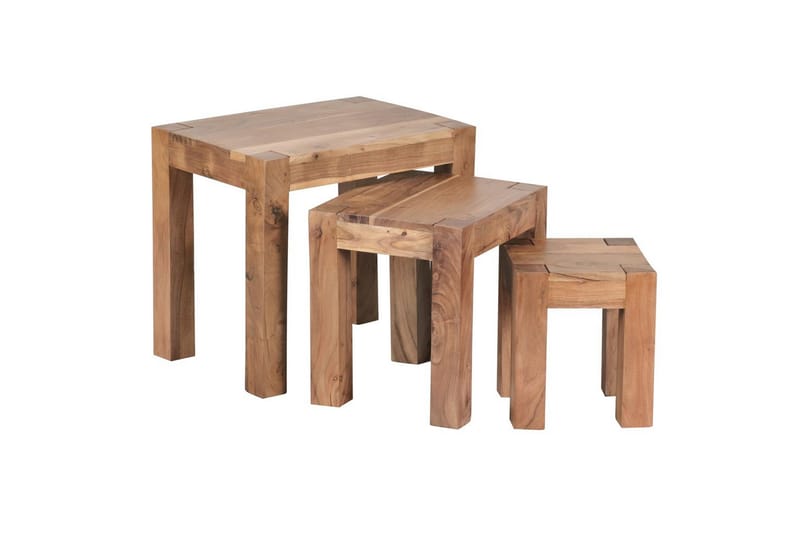 Satsbord Wohnling Set med 3 massivt trä, 4-benta bord, lantlig stil Akacia - Akacia - Möbler - Vardagsrum - Soffbord & vardagsrumsbord - Satsbord