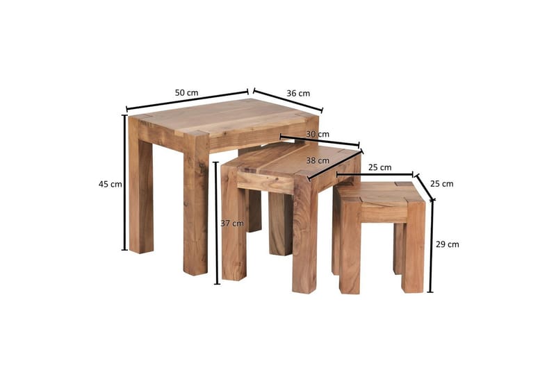 Satsbord Wohnling Set med 3 massivt trä, 4-benta bord, lantlig stil Akacia - Akacia - Möbler - Vardagsrum - Soffbord & vardagsrumsbord - Satsbord