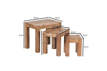 Satsbord Wohnling Set med 3 massivt trä, 4-benta bord, lantlig stil Akacia - Akacia - Möbler - Vardagsrum - Soffbord & vardagsrumsbord - Satsbord