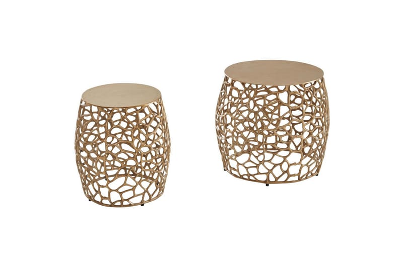 Satsbord Wohnling Set om 2 aluminiumgjutna, runda, handgjorda, modern loftstil Guld - Guld - Möbler - Vardagsrum - Soffbord & vardagsrumsbord - Satsbord