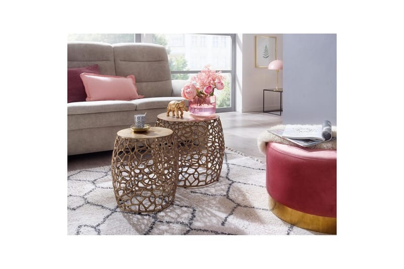 Satsbord Wohnling Set om 2 aluminiumgjutna, runda, handgjorda, modern loftstil Guld - Guld - Möbler - Vardagsrum - Soffbord & vardagsrumsbord - Satsbord