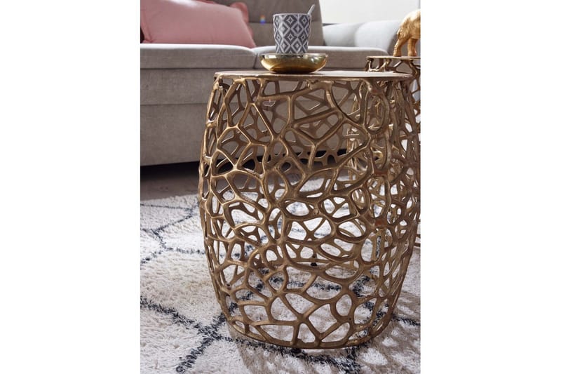 Satsbord Wohnling Set om 2 aluminiumgjutna, runda, handgjorda, modern loftstil Guld - Guld - Möbler - Vardagsrum - Soffbord & vardagsrumsbord - Satsbord