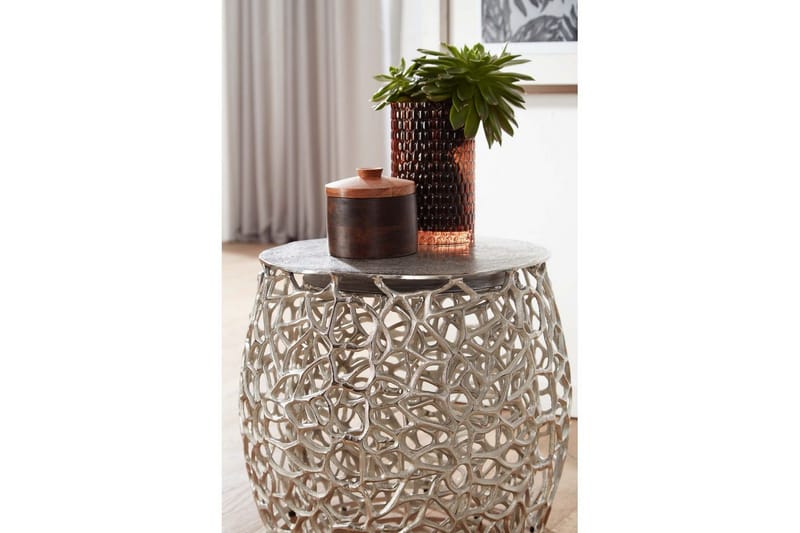 Satsbord Wohnling Set om 2 aluminiumgjutna, runda, handgjorda, modern loftstil Silver - Silver - Möbler - Vardagsrum - Soffbord & vardagsrumsbord - Satsbord