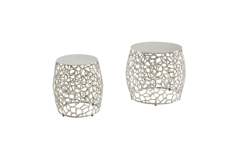 Satsbord Wohnling Set om 2 aluminiumgjutna, runda, handgjorda, modern loftstil Silver - Silver - Möbler - Vardagsrum - Soffbord & vardagsrumsbord - Satsbord