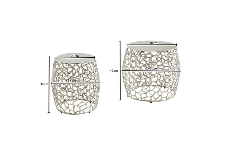 Satsbord Wohnling Set om 2 aluminiumgjutna, runda, handgjorda, modern loftstil Silver - Silver - Möbler - Vardagsrum - Soffbord & vardagsrumsbord - Satsbord