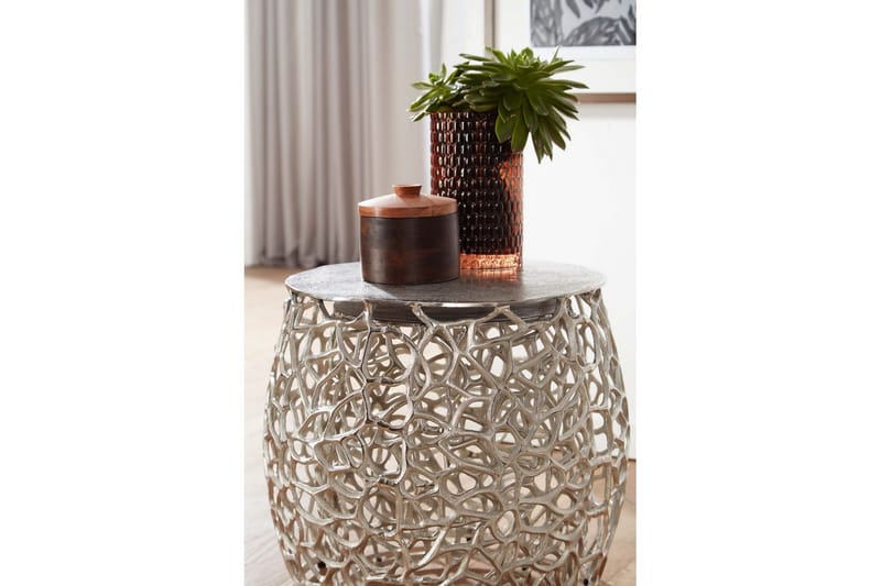 Satsbord Wohnling Set om 2 aluminiumgjutna, runda, handgjorda, modern loftstil Silver - Silver - Möbler - Vardagsrum - Soffbord & vardagsrumsbord - Satsbord