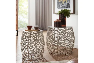 Satsbord Wohnling Set om 2 aluminiumgjutna, runda, handgjorda, modern loftstil Silver - Silver - Möbler - Vardagsrum - Soffbord & vardagsrumsbord - Satsbord