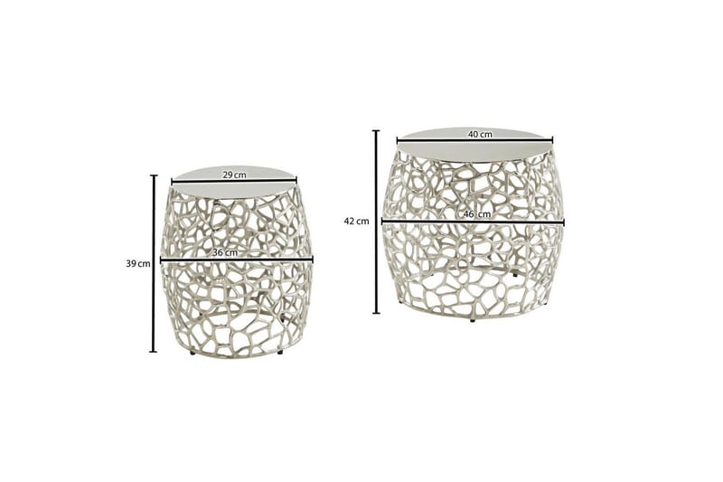 Satsbord Wohnling Set om 2 aluminiumgjutna, runda, handgjorda, modern loftstil Silver - Silver - Möbler - Vardagsrum - Soffbord & vardagsrumsbord - Satsbord