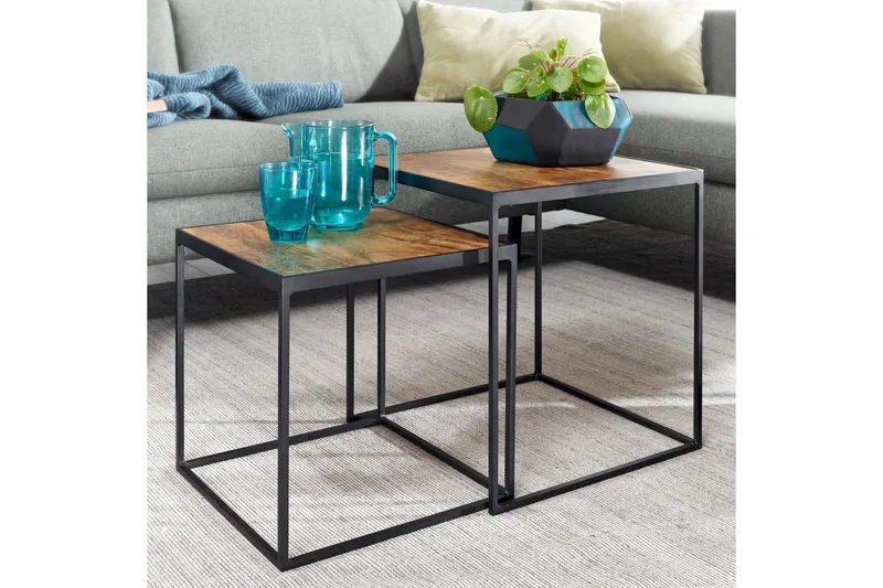 Satsbord Wohnling Set om 2 massivt trä med metallben modern - Möbler - Vardagsrum - Soffbord & vardagsrumsbord - Satsbord