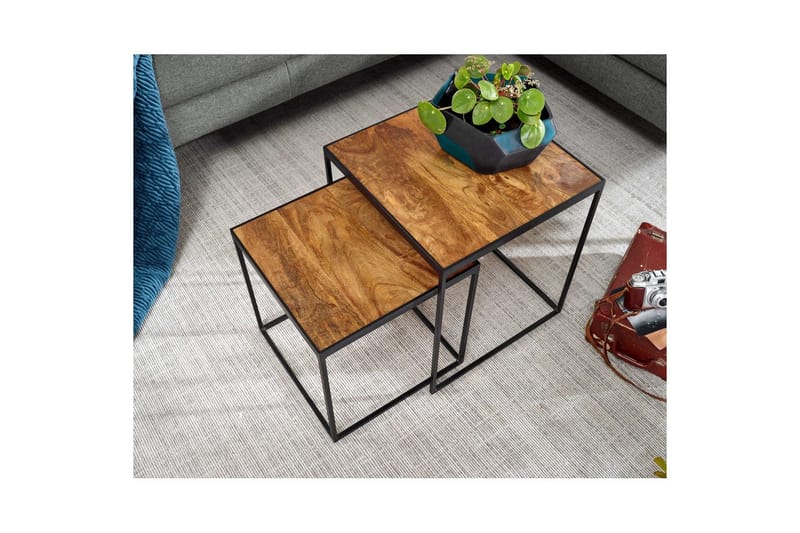Satsbord Wohnling Set om 2 massivt trä med metallben modern - Möbler - Vardagsrum - Soffbord & vardagsrumsbord - Satsbord