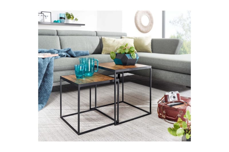Satsbord Wohnling Set om 2 massivt trä med metallben modern - Möbler - Vardagsrum - Soffbord & vardagsrumsbord - Satsbord