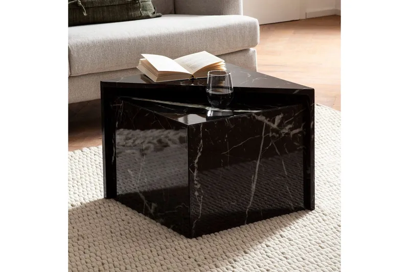 Satsbord Wohnling Set om 2 MONOBLOC högglans triangulär, modern stil Marmor, Svart - Marmor, Svart - Möbler - Vardagsrum - Soffbord & vardagsrumsbord - Satsbord