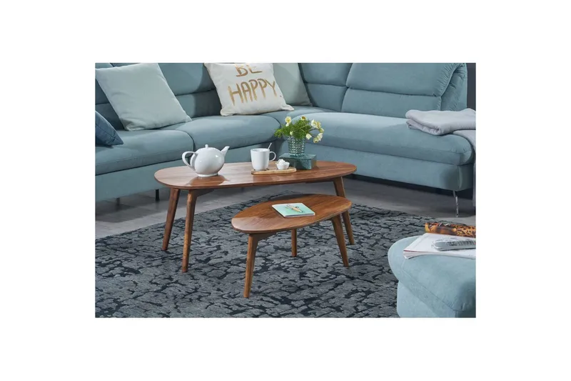 Satsbord Wohnling Set om 2 njurformad, massivt trä, träben, lantstil mörkbrun - mörkbrun - Möbler - Vardagsrum - Soffbord & vardagsrumsbord - Satsbord