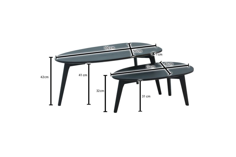 Satsbord Wohnling Set om 2 njurformad, massivt trä, träben, lantstil Svart - Svart - Möbler - Vardagsrum - Soffbord & vardagsrumsbord - Satsbord