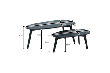 Satsbord Wohnling Set om 2 njurformad, massivt trä, träben, lantstil Svart - Svart - Möbler - Vardagsrum - Soffbord & vardagsrumsbord - Satsbord