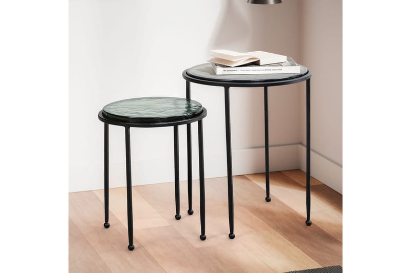 Satsbord Wohnling Set om 2 rund glas tunna metallben modern - Möbler - Vardagsrum - Soffbord & vardagsrumsbord - Brickbord
