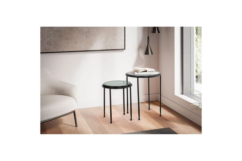 Satsbord Wohnling Set om 2 rund glas tunna metallben modern - Möbler - Vardagsrum - Soffbord & vardagsrumsbord - Brickbord