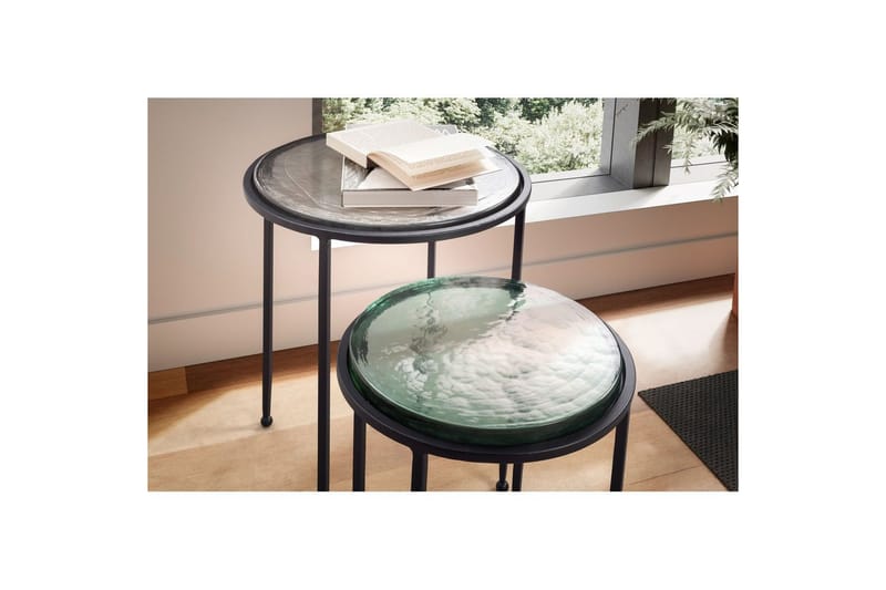 Satsbord Wohnling Set om 2 rund glas tunna metallben modern - Möbler - Vardagsrum - Soffbord & vardagsrumsbord - Brickbord