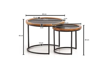 Satsbord Wohnling Set om 2 rund massivt trä stenoptik metallben industriell - Möbler - Vardagsrum - Soffbord & vardagsrumsbord - Satsbord