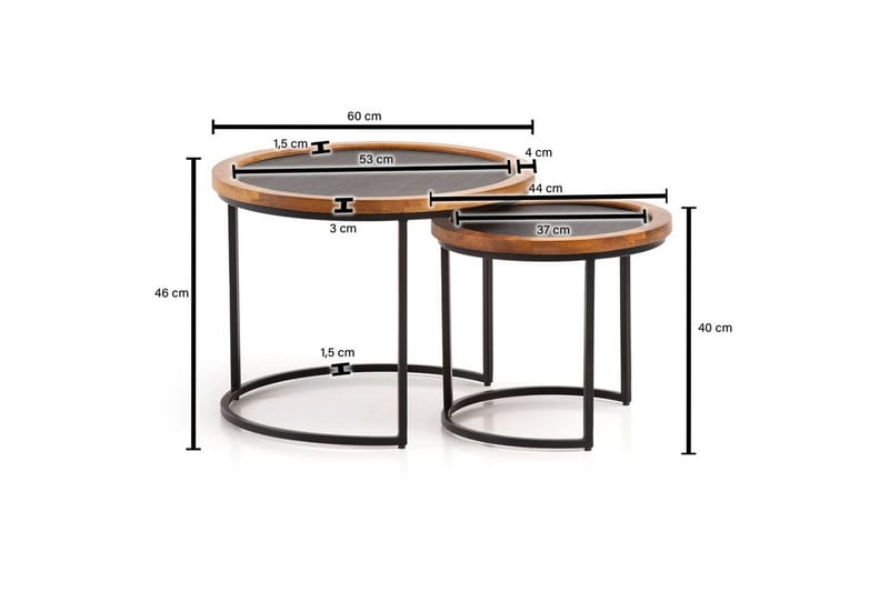 Satsbord Wohnling Set om 2 rund massivt trä stenoptik metallben industriell - Möbler - Vardagsrum - Soffbord & vardagsrumsbord - Satsbord