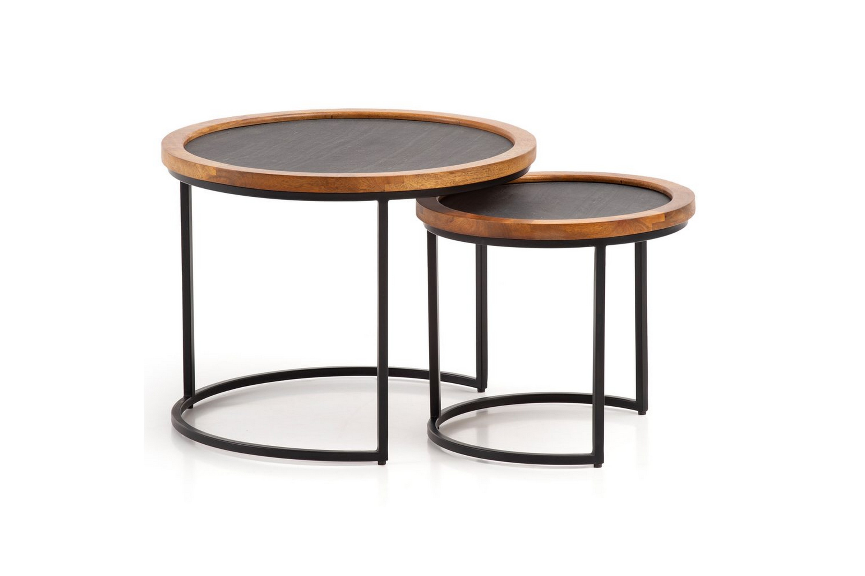 satsbord wohnling set om 2 rund massivt trä stenoptik metallben industriell -