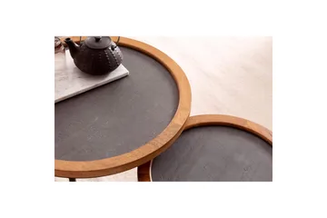 Satsbord Wohnling Set om 2 rund massivt trä stenoptik metallben industriell - Möbler - Vardagsrum - Soffbord & vardagsrumsbord - Satsbord