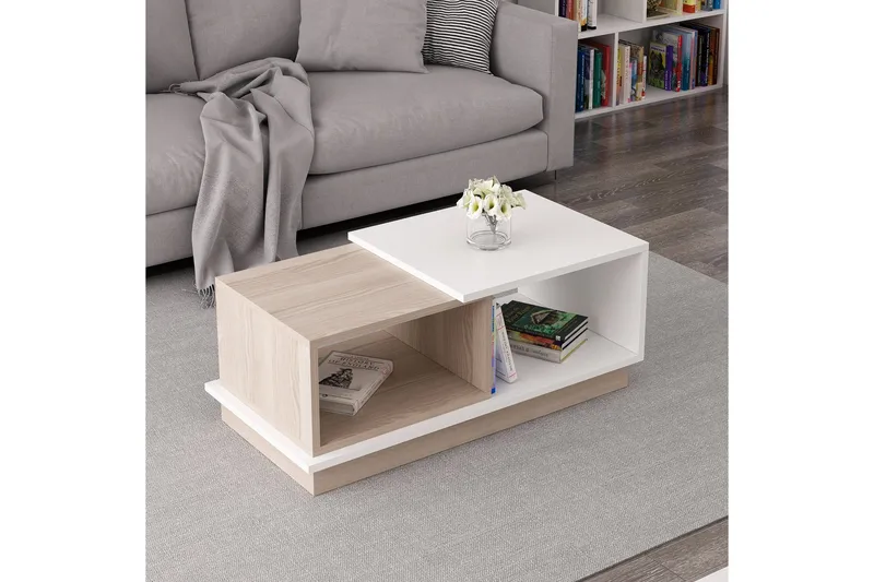 Schmida Soffbord 90x45 cm Vit/Brun - Hanah Home - Möbler - Vardagsrum - Soffbord & vardagsrumsbord - Soffbord