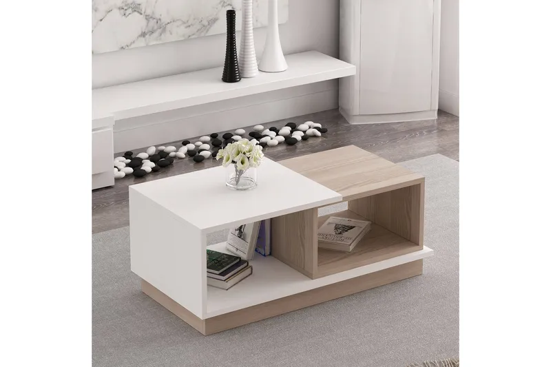 Schmida Soffbord 90x45 cm Vit/Brun - Hanah Home - Möbler - Vardagsrum - Soffbord & vardagsrumsbord - Soffbord