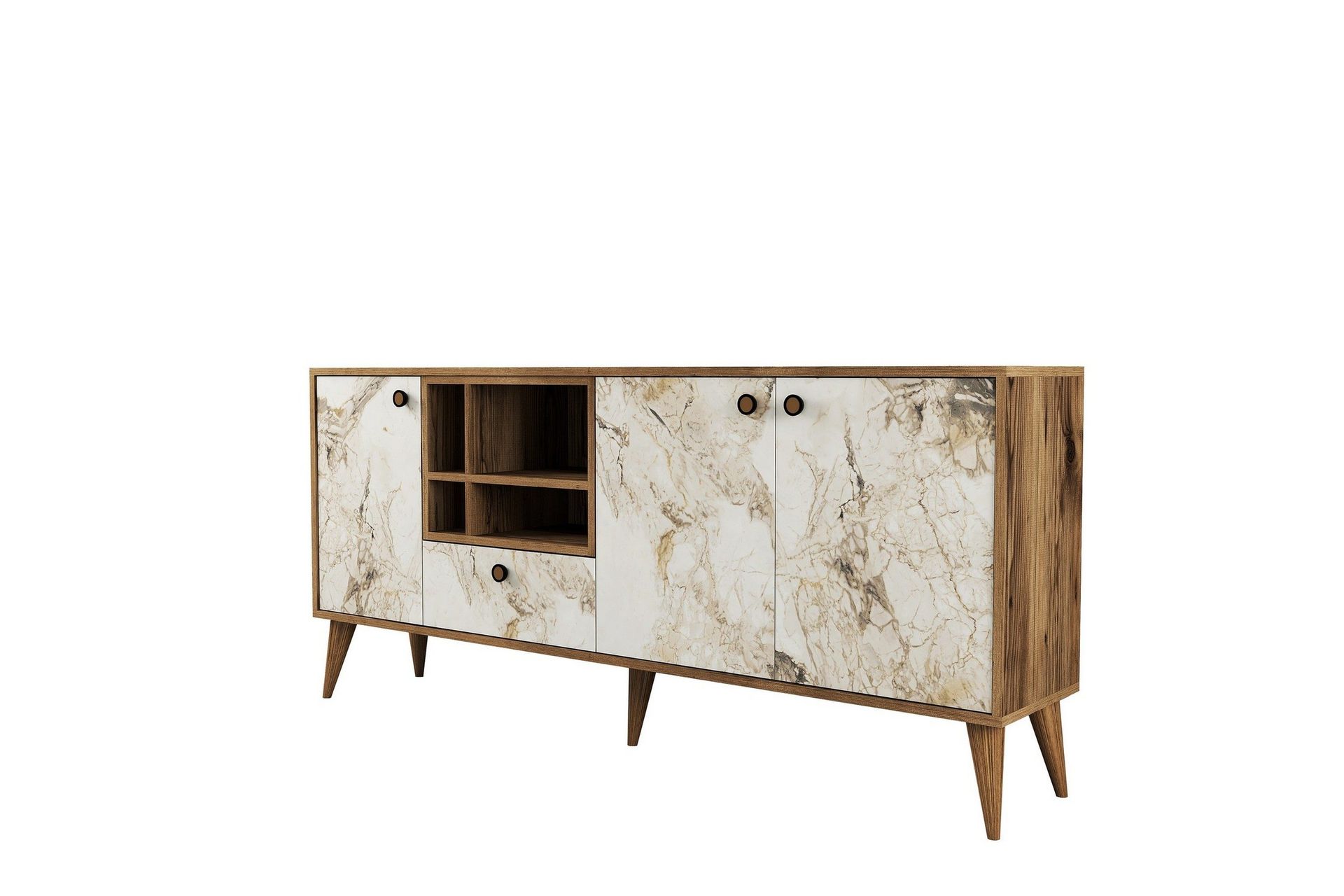 scone konsollbord 180 cm - vit marmor/valnöt