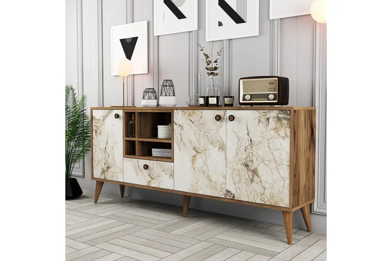 Scone Konsollbord 180 cm - Vit marmor/Valnöt - Möbler - Vardagsrum - Soffbord & vardagsrumsbord - Avlastningsbord & konsolbord