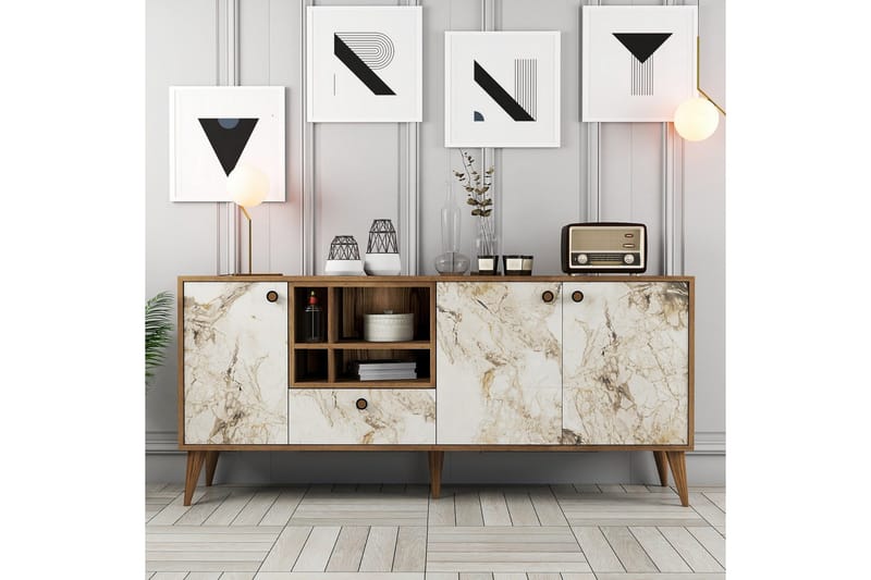 Scone Konsollbord 180 cm - Vit marmor/Valnöt - Möbler - Vardagsrum - Soffbord & vardagsrumsbord - Avlastningsbord & konsolbord