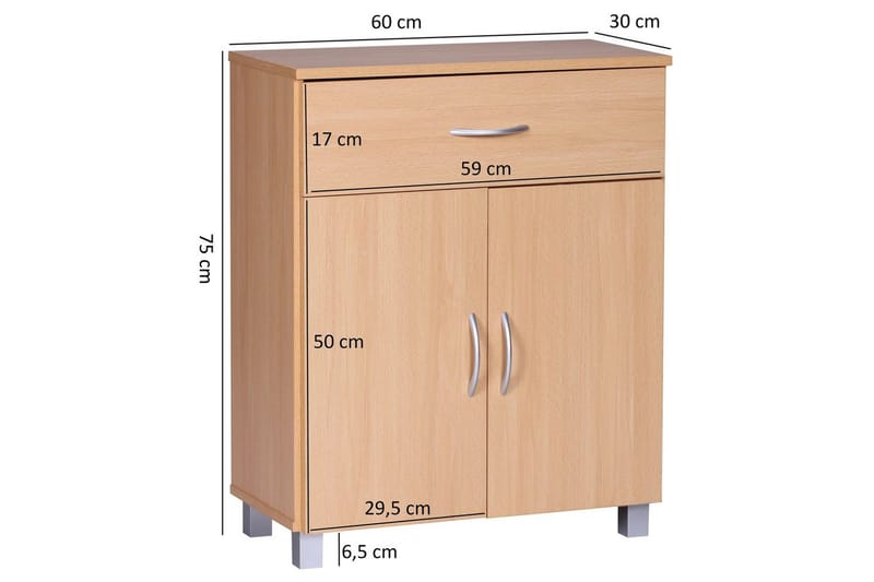 Sideboard Wohnling Folierad spånskiva 60 x 75 cm 2 dörrar 1 låda modern stil - Möbler - Vardagsrum - Soffbord & vardagsrumsbord - Avlastningsbord & konsolbord