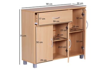 Sideboard Wohnling folierad spånskiva 90x75 cm, 3 dörrar 1 låda, modern stil Bok - Bok - Möbler - Vardagsrum - Soffbord & vardagsrumsbord - Avlastningsbord & konsolbord