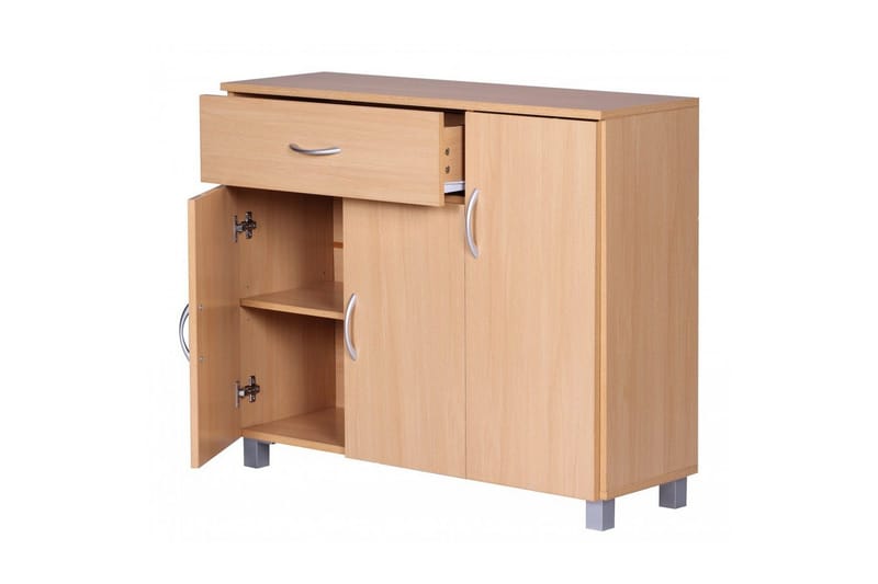 Sideboard Wohnling folierad spånskiva 90x75 cm, 3 dörrar 1 låda, modern stil Bok - Bok - Möbler - Vardagsrum - Soffbord & vardagsrumsbord - Avlastningsbord & konsolbord