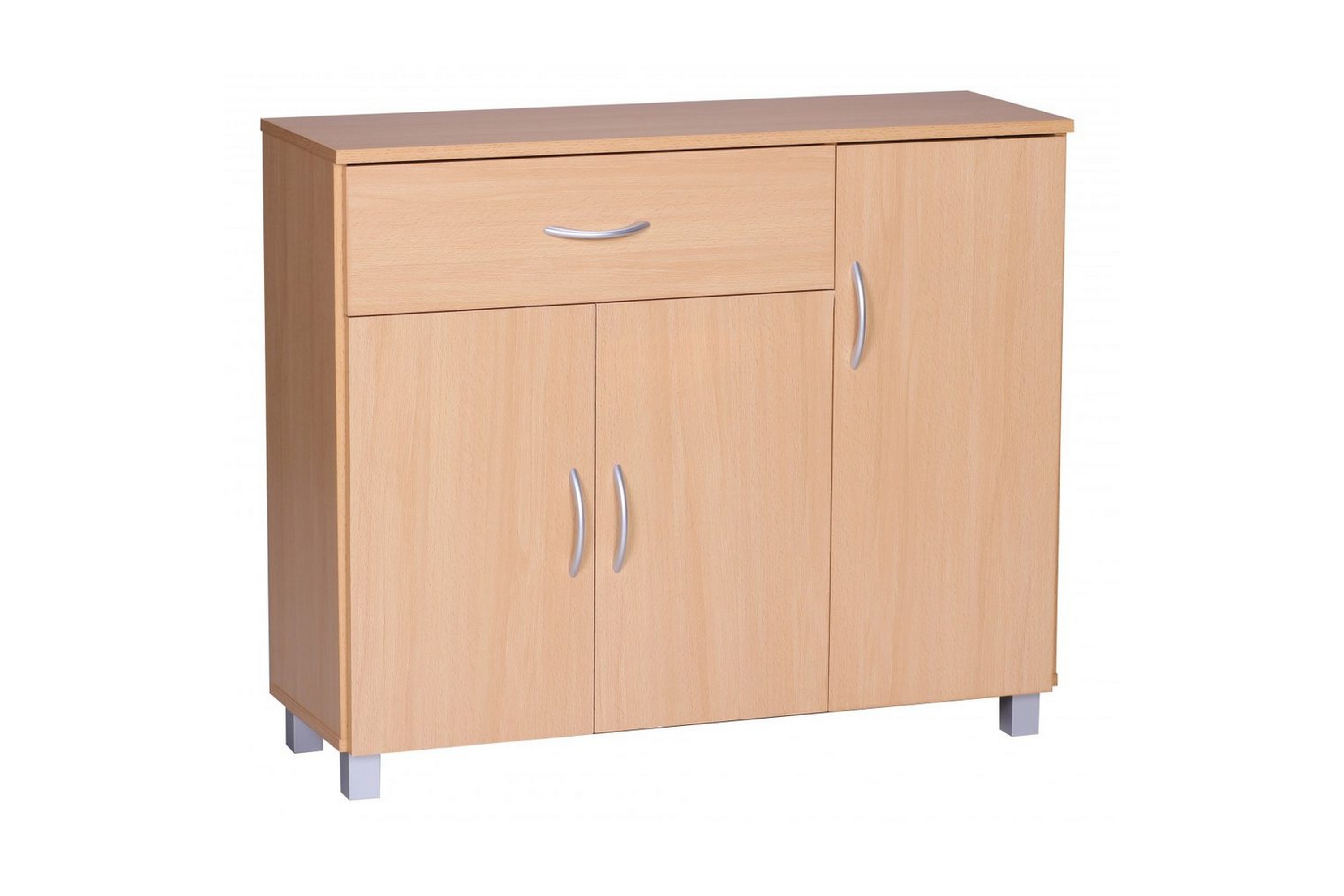 sideboard wohnling folierad spånskiva 90x75 cm, 3 dörrar 1 låda, modern stil bok - bok