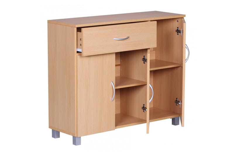 Sideboard Wohnling folierad spånskiva 90x75 cm, 3 dörrar 1 låda, modern stil Bok - Bok - Möbler - Vardagsrum - Soffbord & vardagsrumsbord - Avlastningsbord & konsolbord