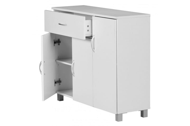 Sideboard Wohnling folierad spånskiva 90x75 cm, 3 dörrar 1 låda, modern stil Vit - Vit - Möbler - Vardagsrum - Soffbord & vardagsrumsbord - Avlastningsbord & konsolbord