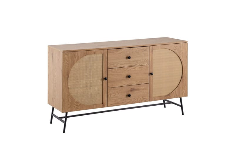 Sideboard Wohnling Folierad spånskiva ekoptik halvcirkel rottingväv look 2 dörrar 3 lådor modern - Möbler - Vardagsrum - Soffbord & vardagsrumsbord - Avlastningsbord & konsolbord