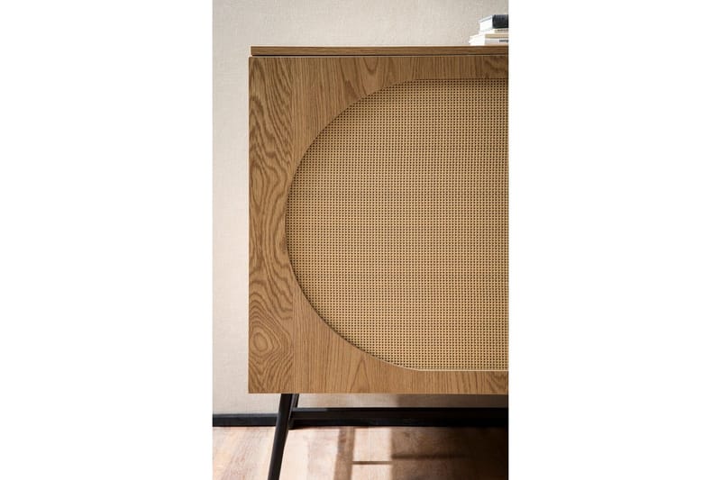 Sideboard Wohnling Folierad spånskiva ekoptik halvcirkel rottingväv look 2 dörrar 3 lådor modern - Möbler - Vardagsrum - Soffbord & vardagsrumsbord - Avlastningsbord & konsolbord