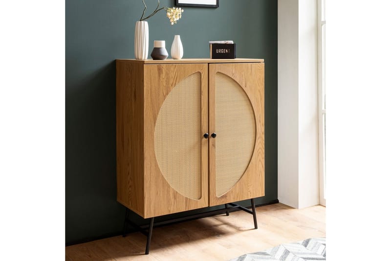 Sideboard Wohnling Folierad spånskiva ekoptik halvcirkel rottingväv look 2 dörrar modern - Möbler - Vardagsrum - Soffbord & vardagsrumsbord - Avlastningsbord & konsolbord