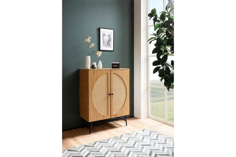 Sideboard Wohnling Folierad spånskiva ekoptik halvcirkel rottingväv look 2 dörrar modern - Möbler - Vardagsrum - Soffbord & vardagsrumsbord - Avlastningsbord & konsolbord