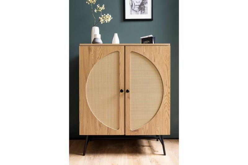 Sideboard Wohnling Folierad spånskiva ekoptik halvcirkel rottingväv look 2 dörrar modern - Möbler - Vardagsrum - Soffbord & vardagsrumsbord - Avlastningsbord & konsolbord