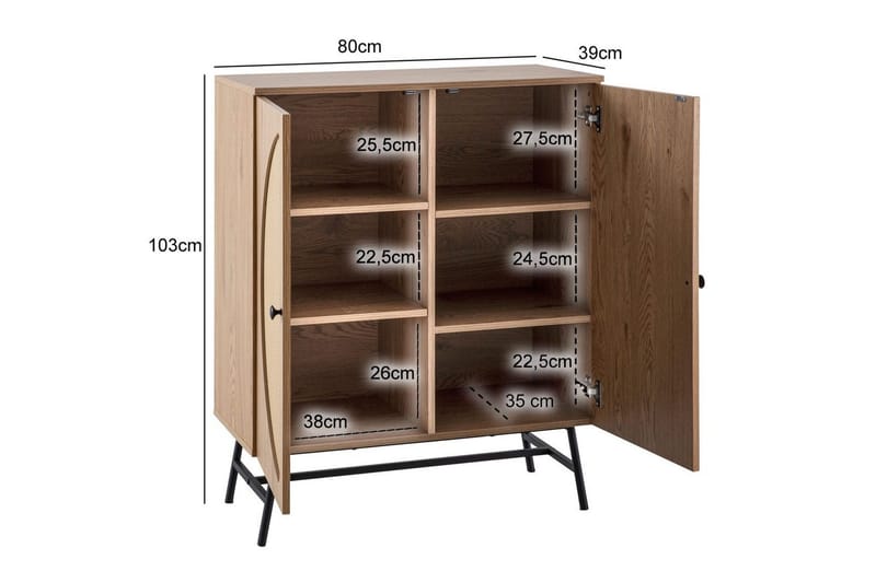 Sideboard Wohnling Folierad spånskiva ekoptik halvcirkel rottingväv look 2 dörrar modern - Förvaring - Förvaringsmöbler - Skänkar & sideboards