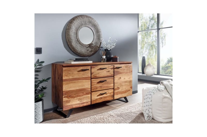 Sideboard Wohnling Massiv trä träd kant 145 cm med 2 dörrar 3 lådor industriell - Möbler - Vardagsrum - Soffbord & vardagsrumsbord - Avlastningsbord & konsolbord