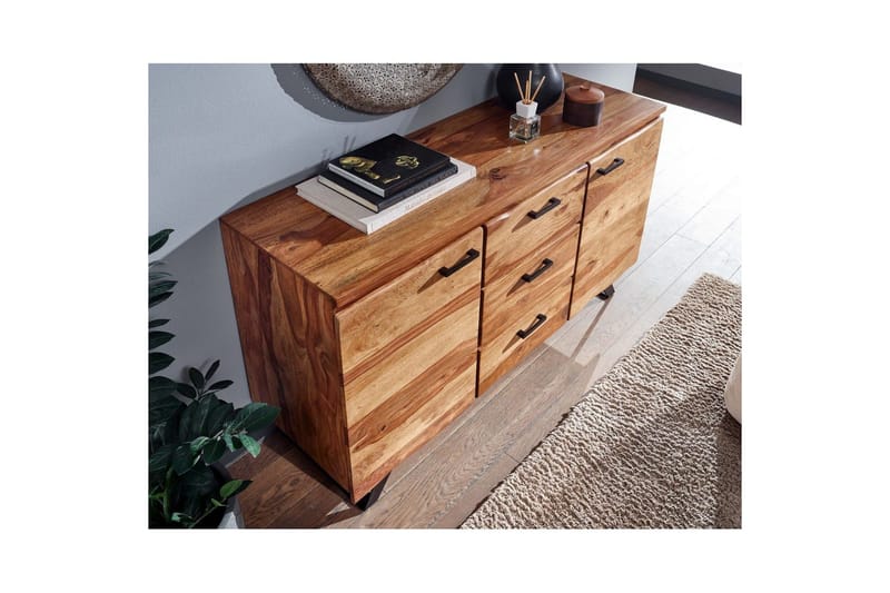 Sideboard Wohnling Massiv trä träd kant 145 cm med 2 dörrar 3 lådor industriell - Möbler - Vardagsrum - Soffbord & vardagsrumsbord - Avlastningsbord & konsolbord
