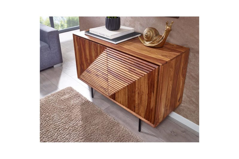 Sideboard Wohnling massivt trä, 3D geometrisk front, tryck-öppna, industriell loftstil 100 cm - 100 cm - Möbler - Vardagsrum - Soffbord & vardagsrumsbord - Avlastningsbord & konsolbord
