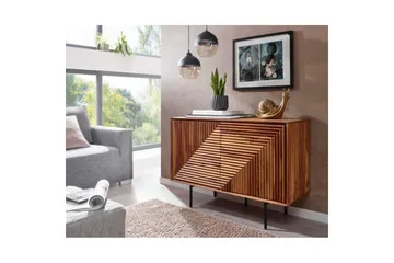 Sideboard Wohnling massivt trä, 3D geometrisk front, tryck-öppna, industriell loftstil 100 cm - 100 cm - Möbler - Vardagsrum - Soffbord & vardagsrumsbord - Avlastningsbord & konsolbord